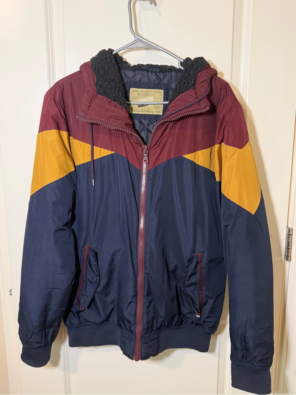 Men's Colorblock Hooded Windbreaker Jacket - Navy, Burgundy & Mustard
